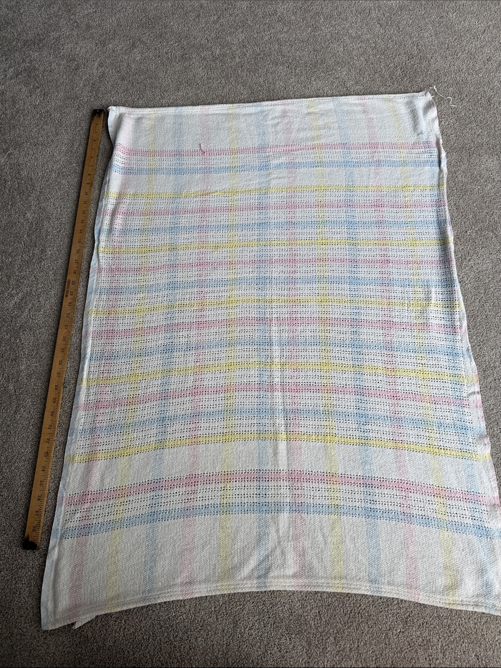 Vintage Beacon WPL 1675 Rainbow Baby Blanket Pastel Woven Knit Waffle Weave